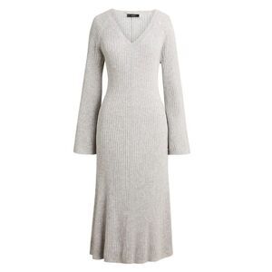 J.Crew V-Neck sweater Dress Belled Long Sleeves Heather Dove size S ribbed grey